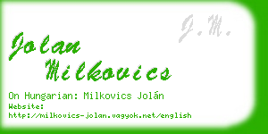 jolan milkovics business card